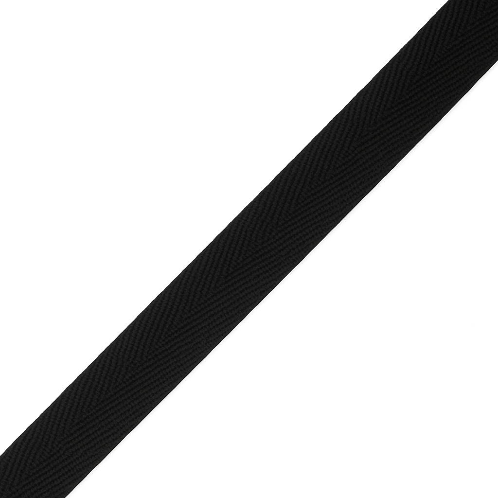 Black Cotton Herringbone Tape HT0018 – Sizes from 6 mm to 50 mm
