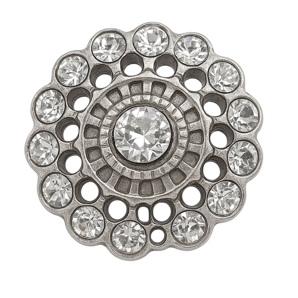 Silver Metal Button with Crystals Stones PLT12007