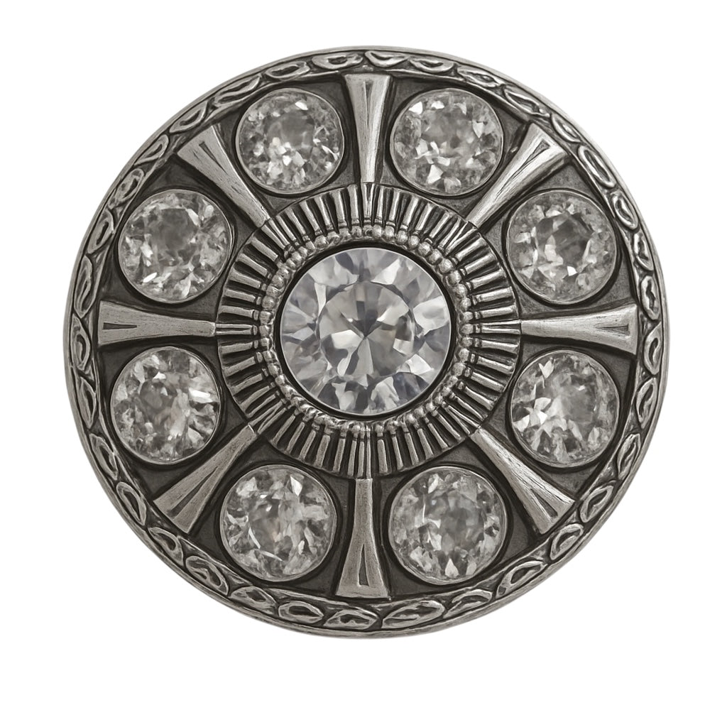 Silver Metal Button with Crystals Stones PLT12008